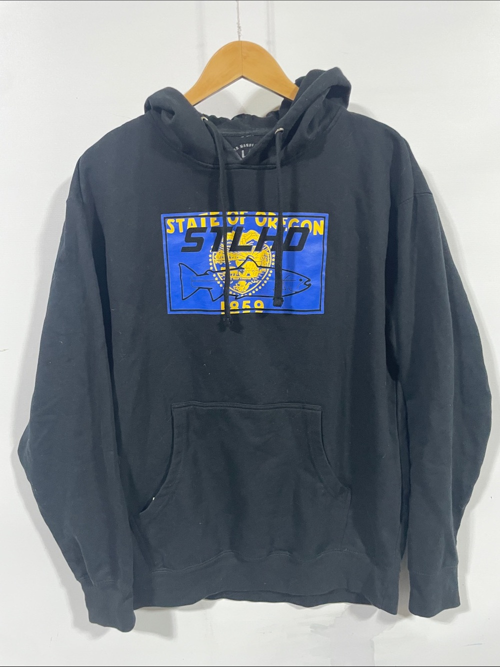 STLHD Black Hoodie with Blue and Yellow Oregon Graphic